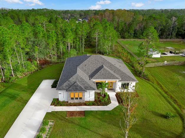 Aerial view of the modern Orlando-area residence hosting Creative Connect Orlando.